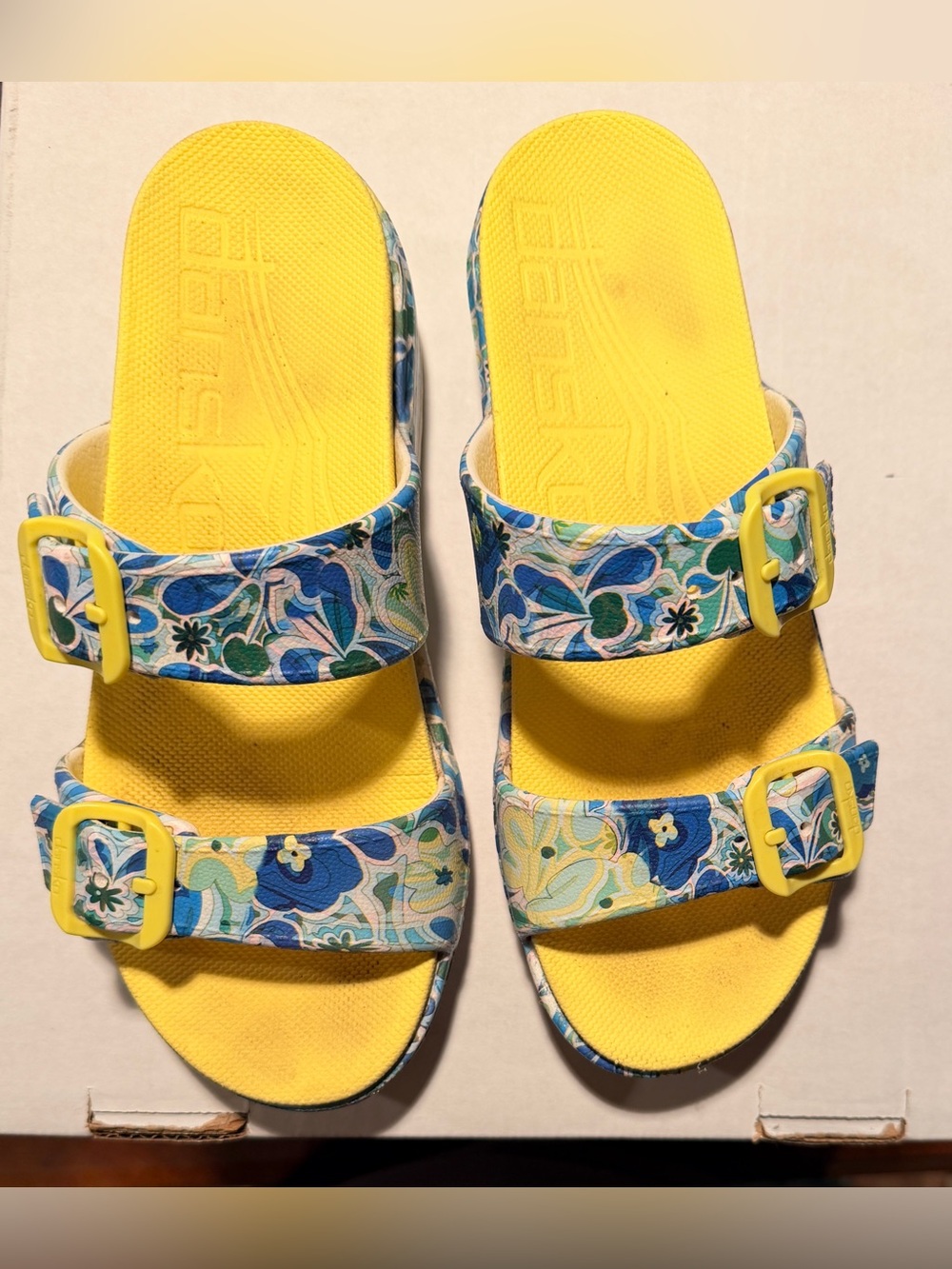 Yellow Dansko Floral Slide Sandals with Adjustable Straps